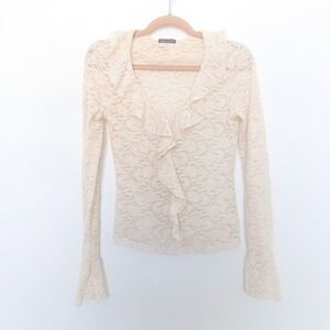 Y2K Wet Seal Womens Sheer Top Size M Lace Ruffle Long Sleeve Fairy Coquette